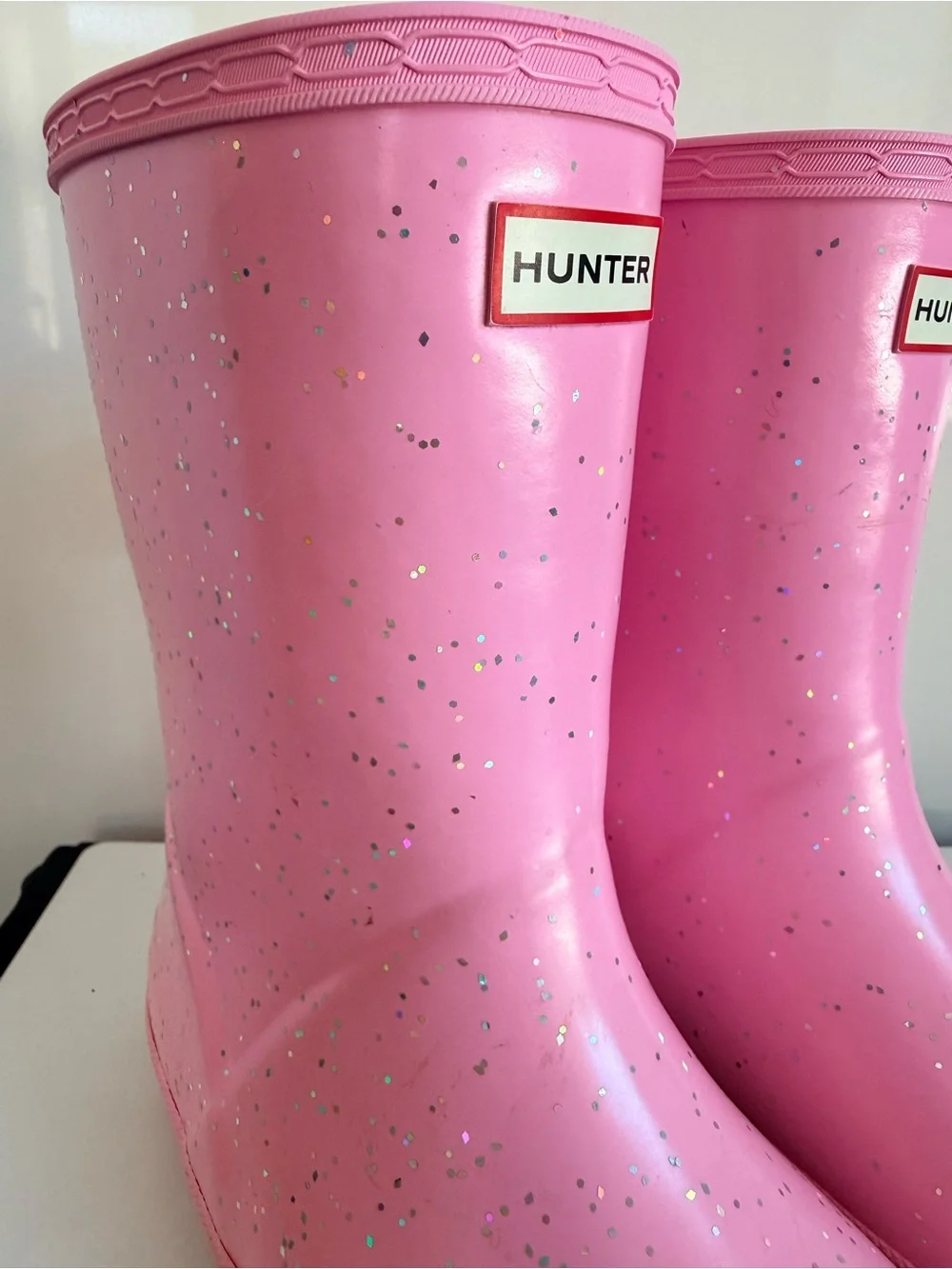 Hunter Pink Glitter Kids Waterproof Rain Boots